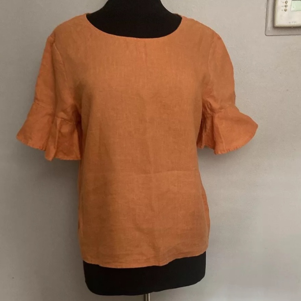 9-8 for Cynthia 100% Linen Orange Top Shirt large